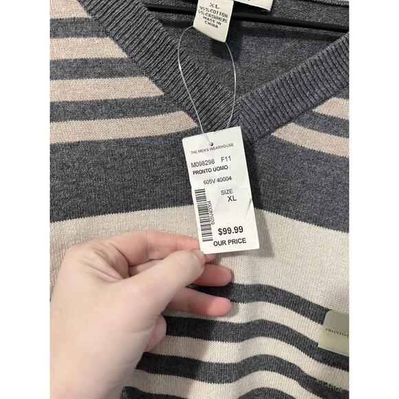 Pronto Uomo Cotton Cashmere Gray Beige Long Sleeve V-Neck Sweater Mens XL - Picture 4 of 6